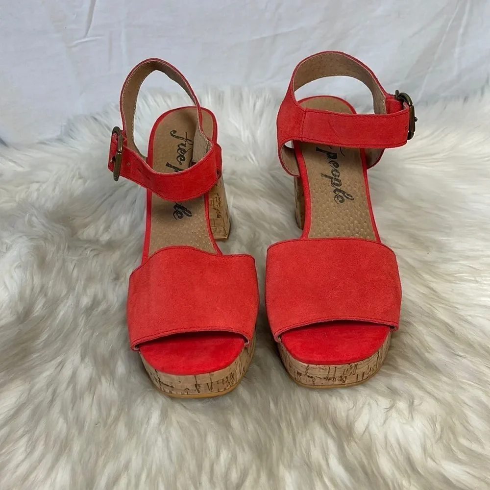 Free People Brooke‎ Red Retro Cork Platform Sandals Sz 37/6.5